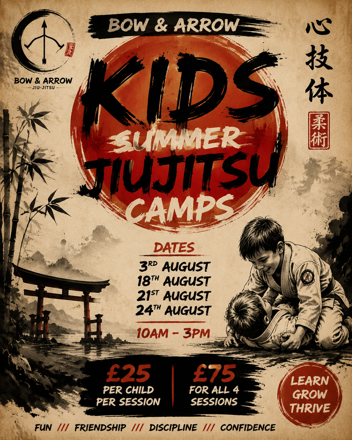 Kids summer jiujitsu camps. 24th August.